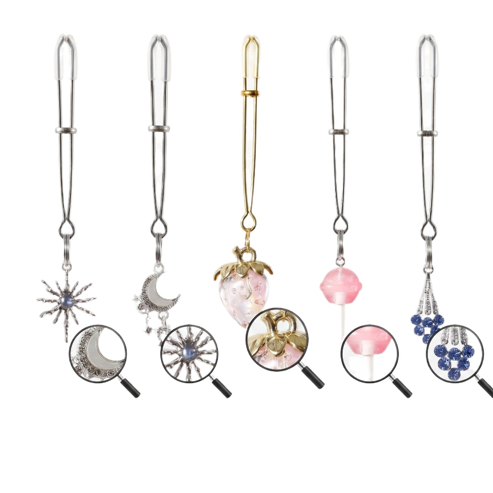 Body Jewelry Charms - Długie zaciski na sutki z regulowanym