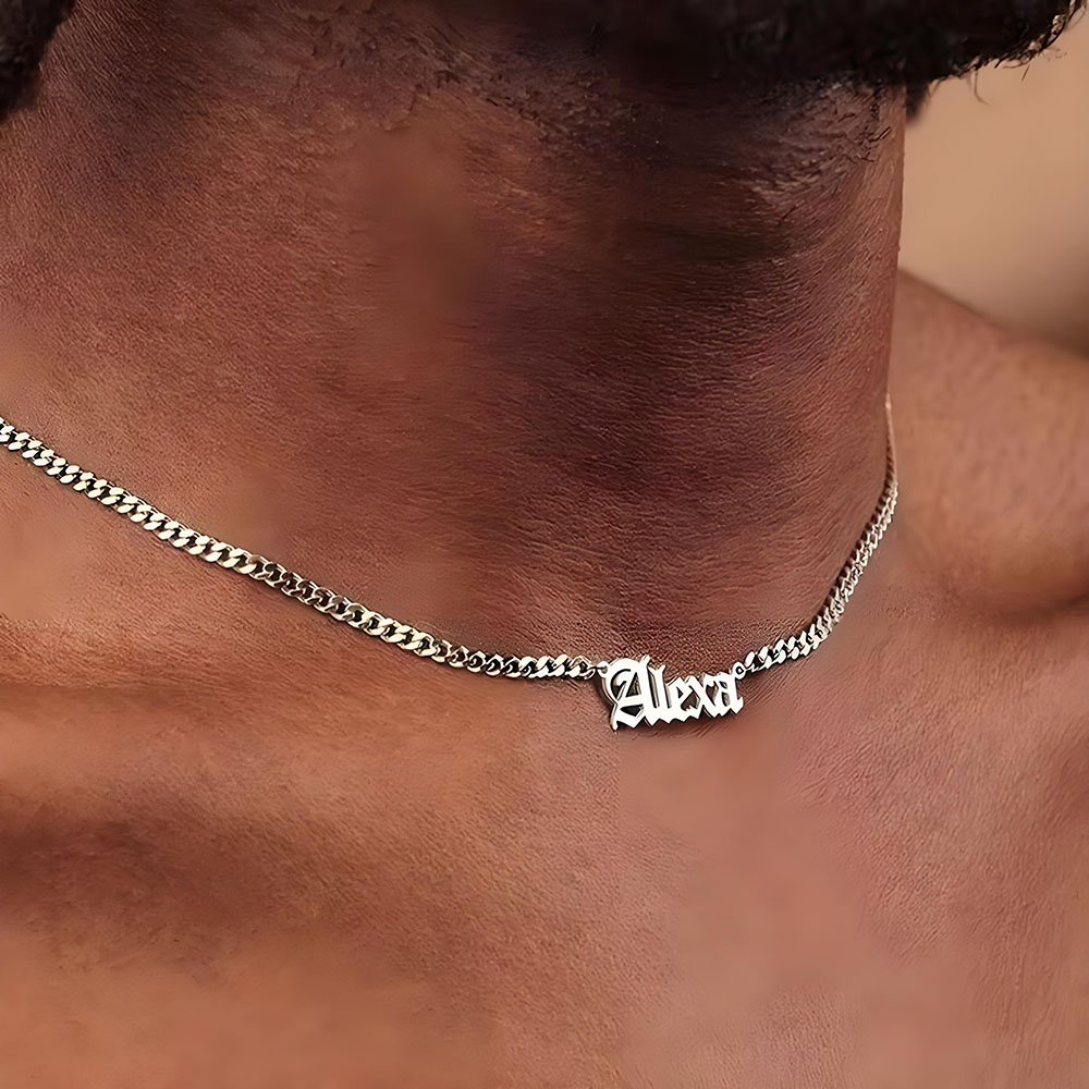 Body Jewelry Goth - Gotycki Skrypt Personalizowany Naszyjnik Choker Kubański