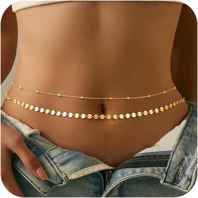 Body Jewelry For Women - Posrebrzany Pozłacany Łańcuszek na Brzuch Regulowany